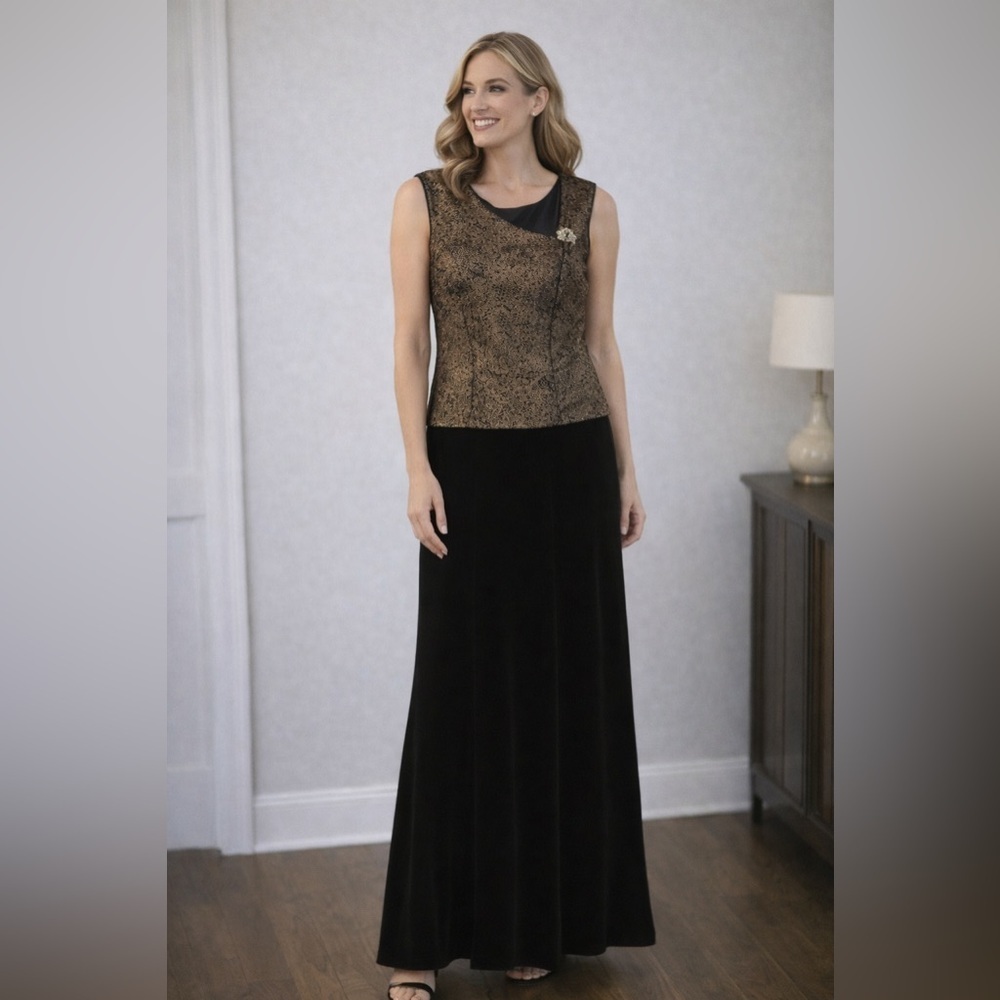 Patra Black and Gold Velvet Dress Size 10